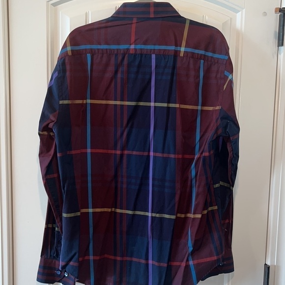 Beautiful windowpane plaid cotton shaped fit button down men shirt bugatchi  XL - Picture 7 of 9